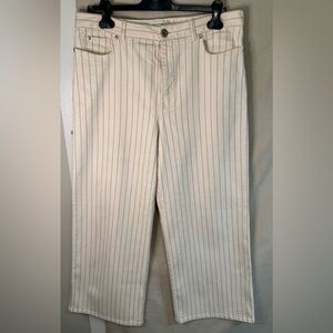 NWOT MaxMara Weekend Cream and Navy Striped Wide Leg Jeans - Size 14